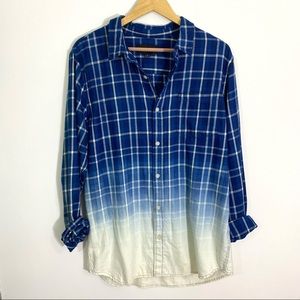 PACSUN Boyfriend Plaid Blue Dip Dye Shirt Large